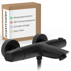 instmaier Wannenfüllthermostat Beatrice | wassersparende Eco-Stop Funktion | Badewannenarmatur | Mischbatterie Badewanne Schwarz Matt | für konstante Wassertemperatur