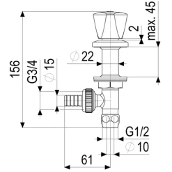 JS WASCHGERAETE-UNTERTISCHVENTIL SV,3-KT,1/2,ANSCHL.3/4SEITL.,CR