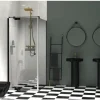 Jungborn Duschtür mit Seitenwand SETTE Drehtür mit Festteil links und Seitenwand rechts 80 x 90 cm Profilfarbe schwarz Klarglas mit schmutzabweisende Glasbeschichtung und Puffergriff