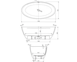 Jungborn freistehende Badewanne FOUR 85 x 170 cm weiß glänzend