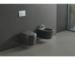 Jungborn Wand-WC Set ONE 53 Tiefspüler ohne Spülrand schwarz matt mit WC-Sitz (Absenkautomatik, Quick-Release leicht abnehmbar) mit Turbo-Flush-Technologie