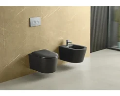 Jungborn Wand-WC Set ONE 53 Tiefspüler ohne Spülrand schwarz matt mit WC-Sitz (Absenkautomatik, Quick-Release leicht abnehmbar) mit Turbo-Flush-Technologie
