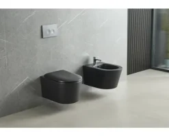 Jungborn Wand-WC Set ONE 53 Tiefspüler ohne Spülrand schwarz matt mit WC-Sitz (Absenkautomatik, Quick-Release leicht abnehmbar) mit Turbo-Flush-Technologie