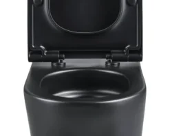 Jungborn Wand-WC Set ONE Tiefspüler ohne Spülrand schwarz matt beschichtet Nano-Effekt (schmutzabweisend) mit WC-Sitz (Absenkautomatik, Quick-Release leicht abnehmbar) mit Turbo-Flush-Technologie