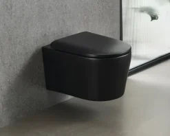 Jungborn Wand-WC Set ONE Tiefspüler ohne Spülrand schwarz matt beschichtet Nano-Effekt (schmutzabweisend) mit WC-Sitz (Absenkautomatik, Quick-Release leicht abnehmbar) mit Turbo-Flush-Technologie