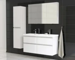 Jungborn Waschplatz TRENTA BxHxT 120x65x45 cm weiß glanz mit Doppelwaschtisch Keramik Griffleiste chrom matt