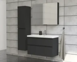 Jungborn Waschplatz TRENTA BxHxT 100x65x45 cm anthrazit matt mit Keramik-Waschtisch Griffleiste schwarz