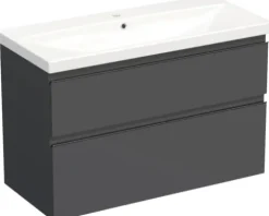 Jungborn Waschplatz TRENTA BxHxT 100x65x45 cm anthrazit matt mit Keramik-Waschtisch Griffleiste schwarz