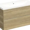 Jungborn Waschplatz TRENTA BxHxT 100x65x45 cm halifax eiche natur mit Keramik-Waschtisch Griffleiste chrom matt