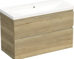 Jungborn Waschplatz TRENTA BxHxT 100x65x45 cm halifax eiche natur mit Keramik-Waschtisch Griffleiste chrom matt