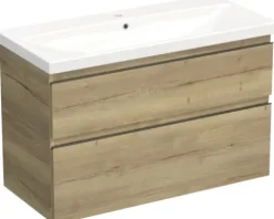 Jungborn Waschplatz TRENTA BxHxT 100x65x45 cm halifax eiche natur mit Keramik-Waschtisch Griffleiste schwarz