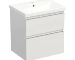 Jungborn Waschplatz TRENTA BxHxT 60x65x45 cm weiß glanz mit Keramik-Waschtisch Griffleiste chrom matt