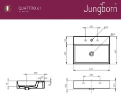 Jungborn Waschtisch QUATTRO 61 x 46 cm weiß glänzend