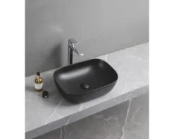 Jungborn Aufsatzwaschbecken FOUR 46,5 x 33 cm schwarz matt inkl. keramischen Ablaufventil