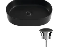Jungborn Aufsatzwaschbecken ONE 60 x 38 cm schwarz matt inkl. keramischen Ablaufventil