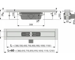 Jungborn Duschrinnenunterteil UNO 650 x 95 mm Abflussleistung 60 l/min