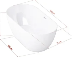 Jungborn Freistehende Badewanne TWO 75 x 150 cm weiß glänzend