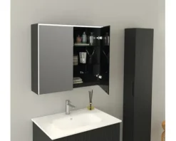 Jungborn Spiegelschrank QUATTRO SEDICI NOVE 80 x 20 x 70 cm schwarz matt 2-türig LED IP 44