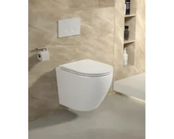 Jungborn Wand-WC Set FOUR Tiefspüler ohne Spülrand erhöht weiß glänzend mit WC-Sitz (Absenkautomatik, Quick-Release leicht abnehmbar) und Schallschutzmatte