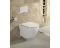 Jungborn Wand-WC Set FOUR Tiefspüler ohne Spülrand weiß glänzend mit WC-Sitz (Absenkautomatik, Quick-Release leicht abnehmbar) und Schallschutzmatte