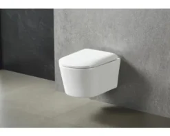 Jungborn Wand-WC Set ONE Tiefspüler ohne Spülrand kurz weiß glänzend mit Beschichtung Nano-Effekt (schmutzabweisend) mit WC-Sitz (Absenkautomatik, Quick-Release leicht abnehmbar), Schallschutzmatte und Turbo-Flush-Technologie