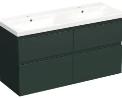 Jungborn Waschplatz TRENTA BxHxT 120x65x45 cm grün salvia matt mit Doppelwaschtisch Keramik Griffleiste schwarz