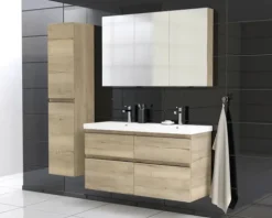 Jungborn Waschplatz TRENTA BxHxT 120x65x45 cm halifax eiche natur mit Doppelwaschtisch Keramik Griffleiste schwarz
