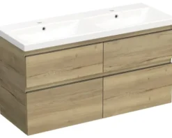 Jungborn Waschplatz TRENTA BxHxT 120x65x45 cm halifax eiche natur mit Doppelwaschtisch Keramik Griffleiste schwarz