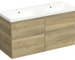 Jungborn Waschplatz TRENTA BxHxT 120x65x45 cm halifax eiche natur mit Doppelwaschtisch Keramik Griffleiste chrom matt