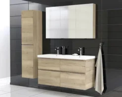 Jungborn Waschplatz TRENTA BxHxT 120x65x45 cm halifax eiche natur mit Doppelwaschtisch Keramik Griffleiste chrom matt