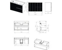 Jungborn Waschtischunterschrank NONUS BxHxT 1000 x 635 x 453 mm Frontfarbe schwarz matt