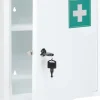 JUNG Tarmo Medizinschrank, abschließbar, groß 32x36 cm, Medikamentenschrank aus Metall, Weiß, Hausapotheke Box mit Erste-Hilfe Kennzeichnung gemäß DIN 4844/E003