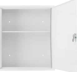 JUNG Tarmo Medizinschrank, abschließbar, groß 32x36 cm, Medikamentenschrank aus Metall, Weiß, Hausapotheke Box mit Erste-Hilfe Kennzeichnung gemäß DIN 4844/E003