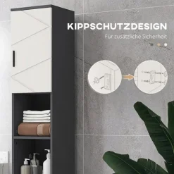 kleankin Badezimmerschrank schmal, Hochschrank Toilettenschrank mit Verstellbar Regal und 2 offenen Fächern, Badschrank für kleine Räume Badezimmer, Wohnzimmer 30 x 30 x 183 cm Grau