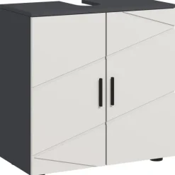 kleankin Waschbeckenunterschrank Unterschrank mit Verstellbarer Ablage, Waschtischunterschrank mit Griff, Badunterschrank mit Kippschutz, Grau, 60 x 30 x 60 cm