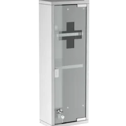 kleankin Medizinschrank Arzneischrank Erste-Hilfe-Schrank mit Schloss 3 Fächer Mattglas 430 Edelstahl+gehärtete Glastür Silber 20 x 12 x 58 cm