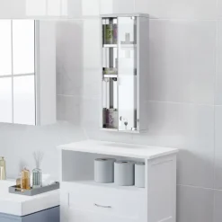 kleankin Medizinschrank Arzneischrank Erste-Hilfe-Schrank mit Schloss 3 Fächer Mattglas 430 Edelstahl+gehärtete Glastür Silber 20 x 12 x 58 cm