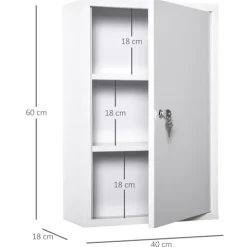 kleankin Medizinschrank Arzneischrank Erste-Hilfe-Schrank mit Schloss 3 Fächer Stahl Weiß 40 x 18 x 60 cm