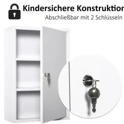kleankin Medizinschrank Arzneischrank Erste-Hilfe-Schrank mit Schloss 3 Fächer Stahl Weiß 40 x 18 x 60 cm
