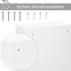 kleankin Medizinschrank Arzneischrank Erste-Hilfe-Schrank mit Schloss 3 Fächer Stahl Weiß 40 x 18 x 60 cm
