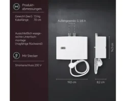 Klein-Durchlauferhitzer AEG MTD 350 hydraulisch nur fürs Handwaschbecken, 3,5 kW mit Stecker 230V