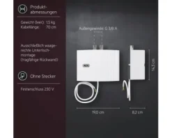 Klein-Durchlauferhitzer AEG MTD 570 hydraulisch nur fürs Handwaschbecken, 5,7 kW ohne Stecker Festanschluss 230V
