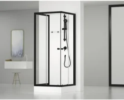 Komplettdusche Aurlane Multi Place 80 x 80 cm Profilfarbe schwarz Klarglas