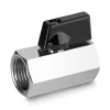 Kugelhahn Mini aus Messing, verchromt, mit schwarzem Griff, 1/2 AG x 1/2 IG