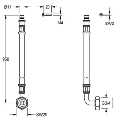 KWC AR Schlauch, F5, G3/4 und Steckfitting, 950mm, DN10, L-Form, 2030062339