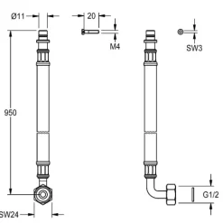 KWC AR Schlauch, F5, G1/2 und Steckfitting, 950mm, DN10, L-Form, 2030060323
