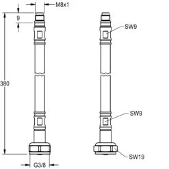 KWC AR Schlauch, F5, G3/8xM8x1, 380mm, DN6, Rückflussverhinderer, gerade, 2030041320