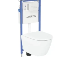 LAUFEN Wand-WC Set LIDA Tiefspüler Spülrandlos weiß glänzend mit WC-Sitz, Vorwandelement und Betätigungsplatte weiß H869LI10000001