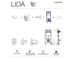 LAUFEN Wand-WC Set LIDA Tiefspüler Spülrandlos weiß glänzend mit WC-Sitz, Vorwandelement und Betätigungsplatte weiß H869LI10000001