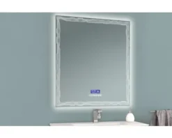 LED Badspiegel Multimedia mit Touch Bluetooth Antifog und FM Radio inkl. Spiegelheizung und Lautsprecher 90x90 cm